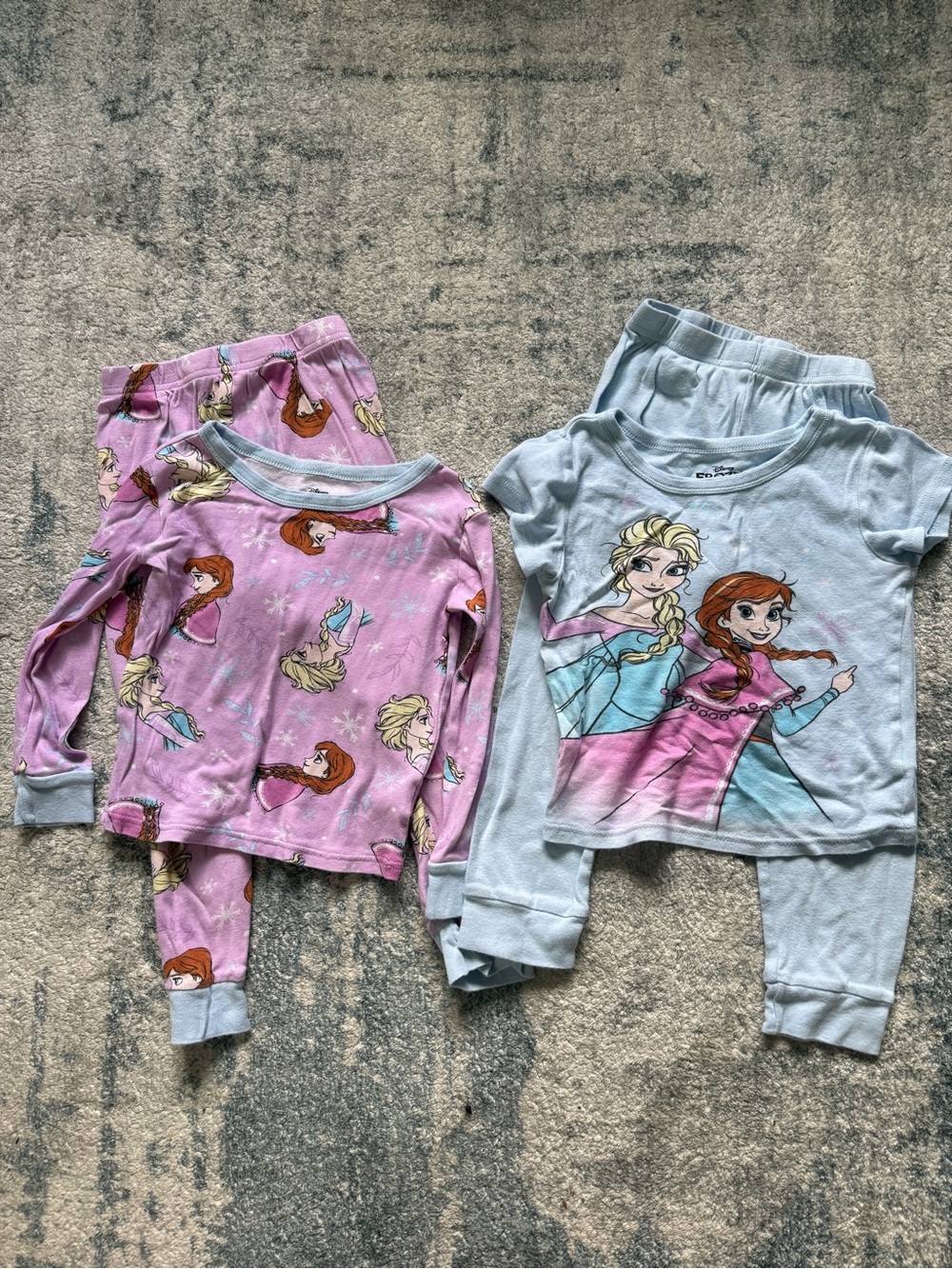 Lot of Disney Frozen Girls Pink and Light Blue Character Snug Fit Pajama Sets